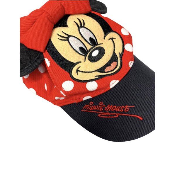 Disney Minnie Mouse Hat Cap Strap Back Red Black Polka Dot Bow Ears Youth Girls - Picture 2 of 4